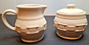 Longaberger Woven Traditions Pottery IVORY Sugar & Creamer Set Made In The USA - Picture 1 of 8