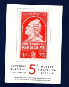 JESI 1954 CARTOLINA N. 124 CON ANNULLO SPECIALE 5° CONVEGNO FILATELICO JESINO - Picture 1 of 2