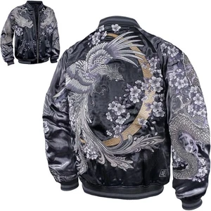 Unused Karakuri Tamashii Sukajan Jacket Phoenix Reversible Gray Black Size XL - Picture 1 of 10