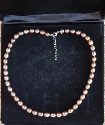 Kupferfarbene Süßwasserperlen Kette 925 Silber - Bild 1 von 3