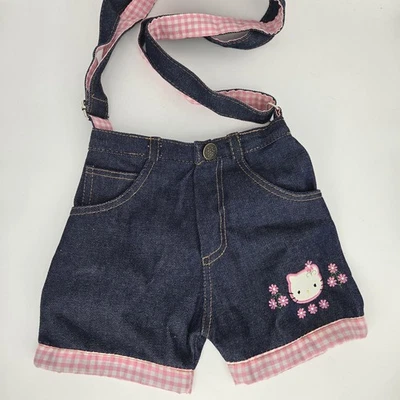Hello Kitty Handmade Crossbody Bag Purse From Denim Shorts Pink Gingham Unique! - Image 1 of 4