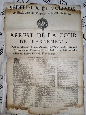 1775 Grande Affich ancienn, daté du 12 mai 1775, Rouen. - Photo 1/4