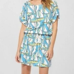 Lilly Pulitzer Raquel Beach Club Docksider blau Segelboot Tie Waist Dress Size XS - Bild 1 von 10