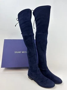 Stuart Weitzman Lowland Over The Knee Boot Blue Suede Women’s EU 35.5/US 5.5 - Picture 1 of 9