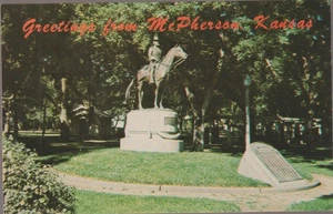 General J.B. McPherson Statue McPherson KS. Chrome Postcard - Picture 1 of 2