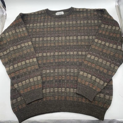 Vintage Gianfranco Ruffini Italy Sweater Men Large Brown Grandpa Acrylic Geometr - Image 1 of 4