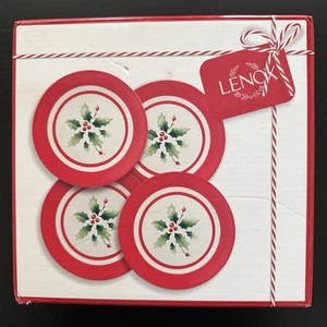 LENOX Holiday Hand Paint Stripe 7 1/4" Dessert Plates Set of 4 w/ Box NEW - Picture 1 of 6