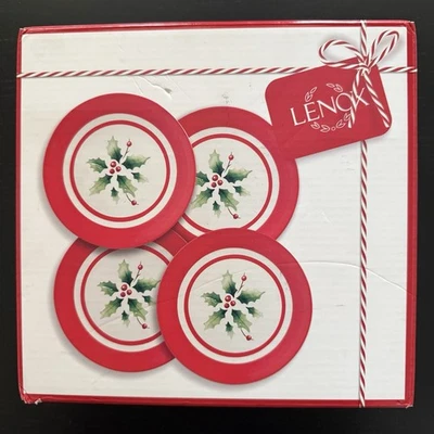 LENOX Holiday Hand Paint Stripe 7 1/4" Dessert Plates Set of 4 w/ Box NEW - Image 1 of 4