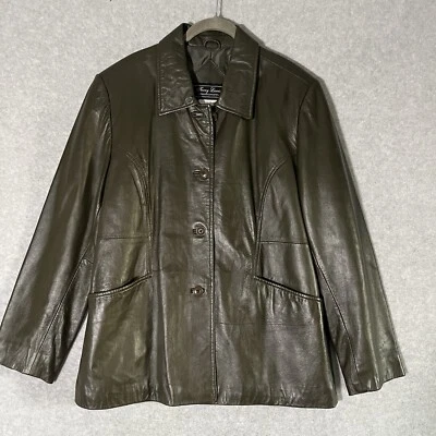 Abrigo Chaqueta Terry Lewis Cuero Genuino Verde Militar Mujer L Grunge *Leer Foto 1 de 4