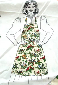 VTG Printed Apron Pattern Panel SONG BIRDS Cotton Full Long Fabric Kit - Picture 1 of 7