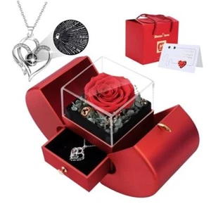 Preserved Rose Box with I Love You Necklace 100 Languages, Gifts for Her Red - Picture 1 of 7