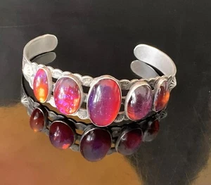 Navajo Dragon's Breath Opal Sterling Silver Stamped Bracelet Cuff Vintage - Picture 1 of 11