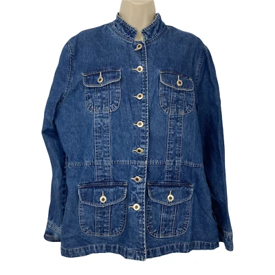 Chaqueta Jean Caribbean Joe XL Mujer Chaqueta Retro Azul Algodón Denim Abotonada Foto 1 de 4