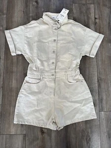 Zara Damen Denim Creme Playsuit-Strampler Große Neu mit Etikett Fleck - Bild 1 von 5
