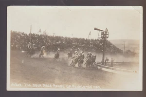 Pendleton OREGON RPPC ca. 1920er INDIAN CHIEFS PFERDERENNEN Roundup Rodeo INDIANER ODER - Bild 1 von 4