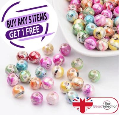 100 Acrylic Marbled Beads Candy Striped Round 8mm Jewellery Making Children ACR1 - Image 1 of 4