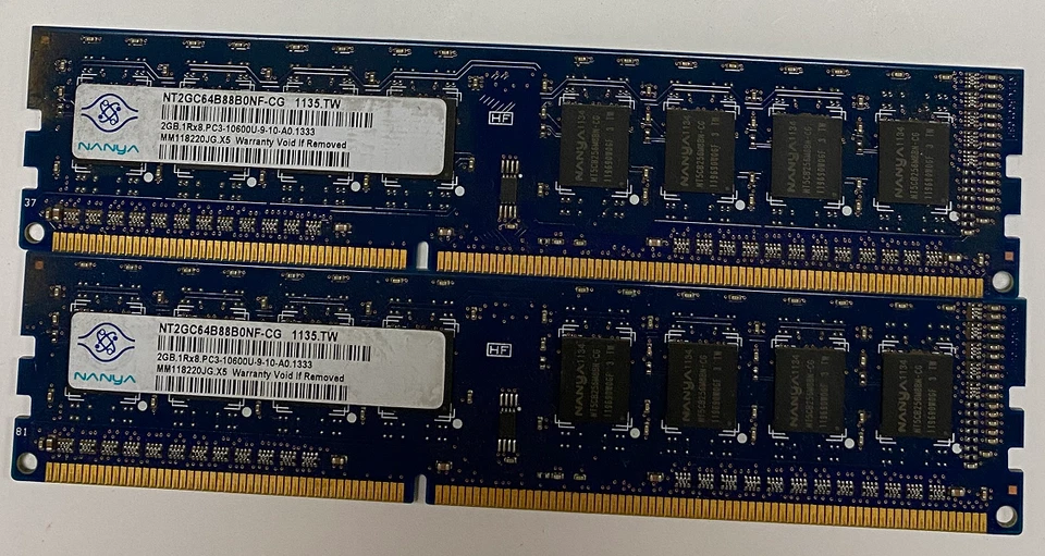 Nanya 2x 2GB 1Rx8 PC3-10600U (4GB TOTAL) - Image 1 of 1