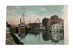 1906 Postcard With Benjamin Franklin 1 Cent Green Stamp 1902-1910 State St Lock - Picture 1 of 2