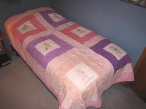 Twin Traditional Quilt 6 Hand Embroidered Blocks of Girls Singing, Dancing, Read - Picture 1 of 10