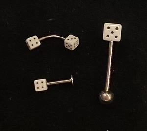 Set Of 3 Hypoallergenic Dice Piercings Libret, Curved & Barbell 14 Gauge & 16 G - Picture 1 of 4