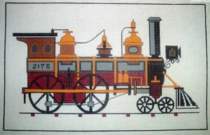 Danji Designs "Antique Steam Engine Train" Hand Painted Needlepoint Canvas ~ WA - Picture 1 of 2