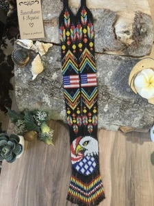 Collana fatta a mano semi perline stile boho americano nativi perline multifilo - Foto 1 di 2