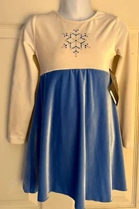 GK ICE FIGURE SKATE LgSLV CHILD SMALL SNOWFLAKE BLUE VELVET EMPIRE DRESS SZ S - Picture 1 of 15