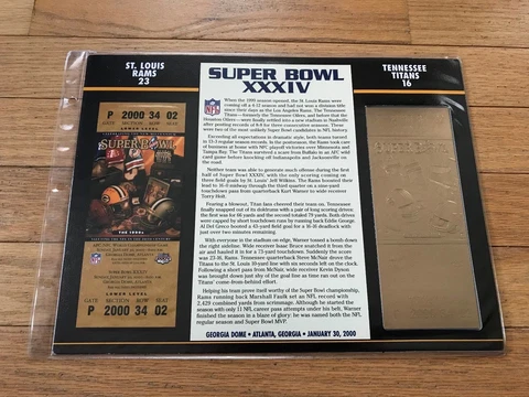Super Bowl 34 Rams vs. Titans 22kt Gold Ticket Panel - Willabee Ward (NEW) Cover