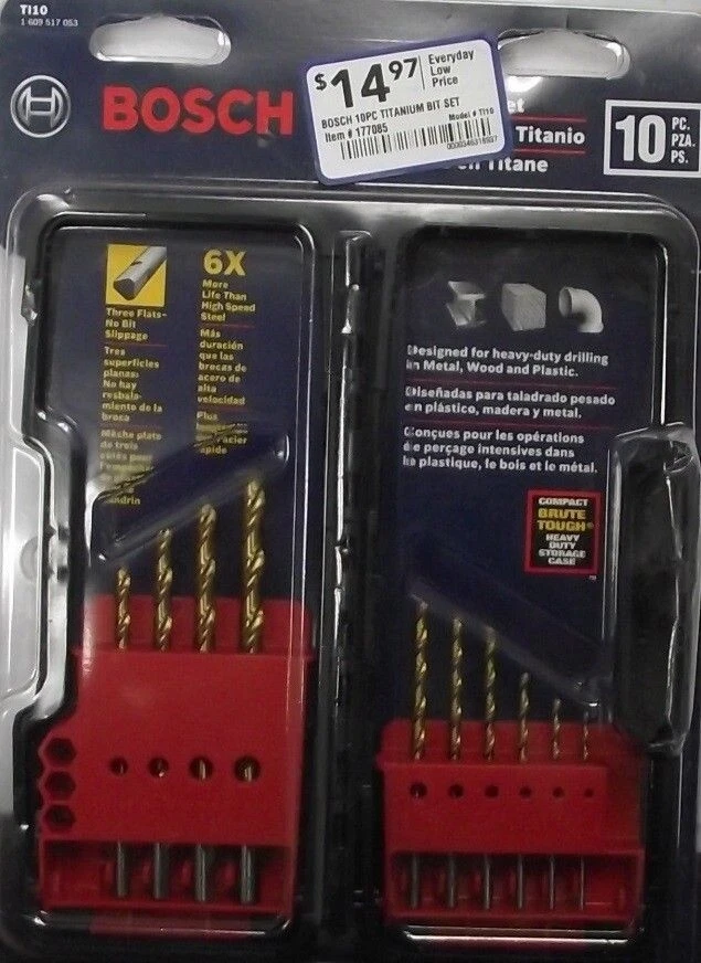 Bosch TI10 10 Pc Titanium Twist Drill Bit Assortment With Plastic Case 1/16-1/4 - Image 1 of 1