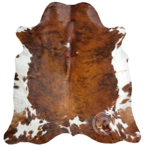 Real Cowhide Rug Brindle White Belly  - Size 5x6’