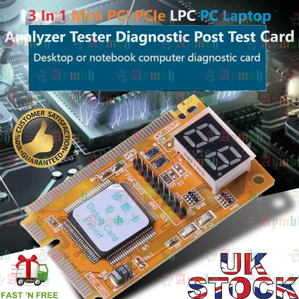 3 In 1 Mini PCI PCI-E LPC PC Laptop Analyzer Tester Diagnostic Post Test Card UK - Image 1 of 4