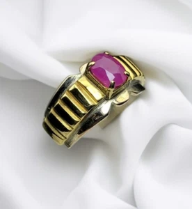 Natural Ruby Mens Womens Silver 925 Ring Art Deco Gold Silver Ruby Yakut Band - Picture 1 of 4