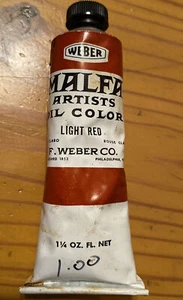 VINTAGE WEBER MALFA Artist Oil Color LIGHT RED 1 1/4 Oz .Fl - Picture 1 of 6