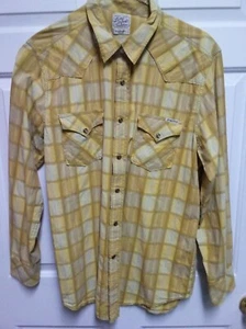 NEW VTG RARE- LUCKY BRAND XL Western Yellow Gold PEARL SNAPS Long Sleeve Shirt - Picture 1 of 6