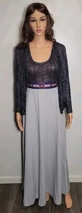 Vintage Black Metallic Lame' And Gray Maxi Dress With Cardigan - Picture 1 of 7