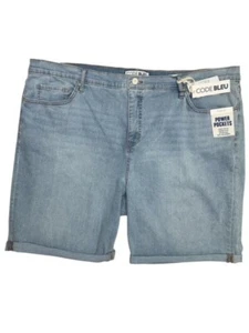 Code Bleu Jean Shorts 24W Blue SOHO Bermuda Mid Rise Power Pockets Easy Movement - Picture 1 of 4