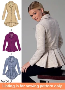 NÄHMUSTER Damen Kleidung Jacke formeller Blazer Anzug Mantel Plus 7513 - Bild 1 von 3