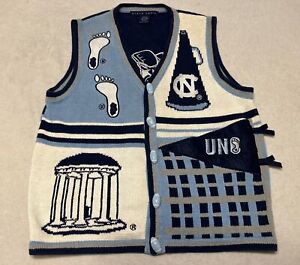 Vintage UNC Carolina Tarheels Sweater Vest Knit Football Buttons Womens Medium