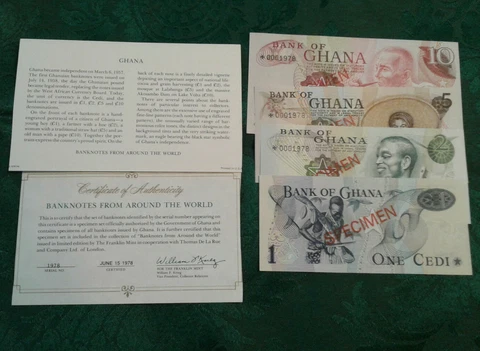 GHANA COMPLETE 4 SPECIMEN SET 1976 001978  CS1 (P 13-16) UNC COA Cover