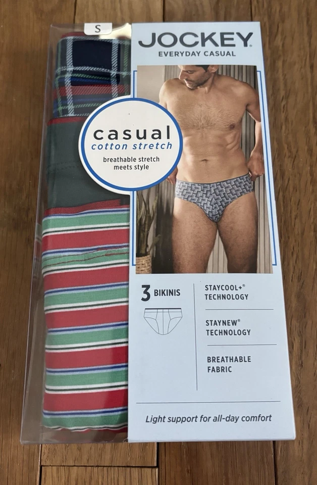 3 Pair Men's Jockey Casual Cotton Stretch Thongs - Size S (28-30")