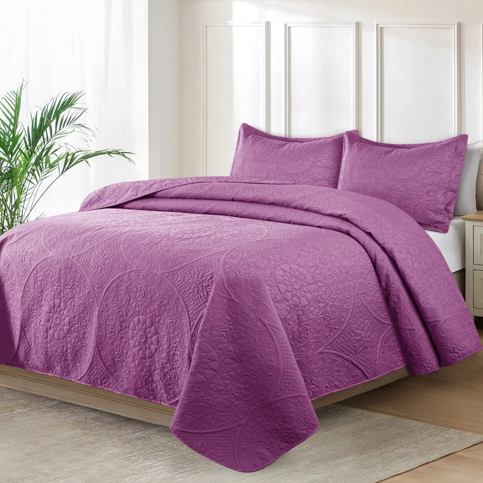 Colcha acolchada floral con fundas de almohada 3 piezas ropa de cama suave tiro queen king Foto 1 de 1