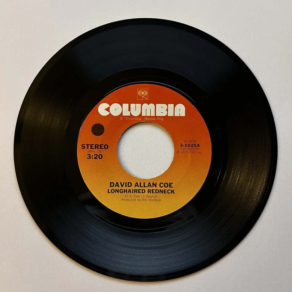 David Allan Coe - Longhaired Redneck 1975 Columbia 45 rpm 3-10254 - Image 1 of 4
