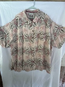 Vintage Caribbean Mens Size 4XL Button Up Shirt Pink Short Sleeve Silk Hawaiian - Picture 1 of 9