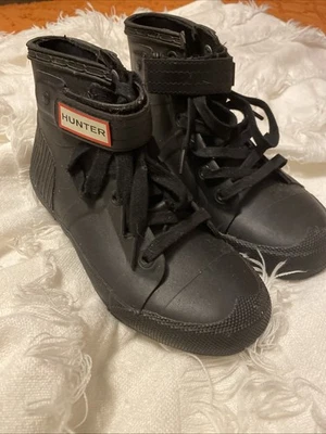 Hunter  High Top Rain Sneaker Boot Shoes Women's 7 Mens 6 UK 5 Black Lace Up - Image 1 of 4