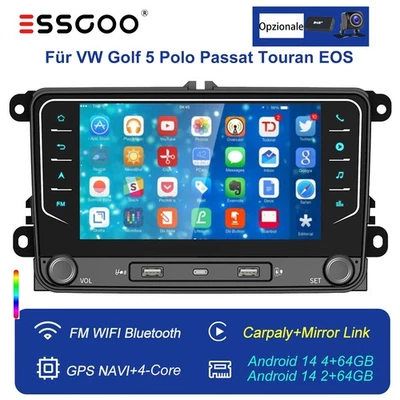 DAB+ Autoradio Carplay Android 13 GPS Per VW GOLF 5 6 PASSAT TIGUAN TOURAN Jetta - Immagine 1 di 4