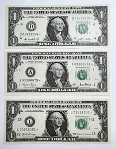 2001, 2009, 2017 $1 Federal Reserve Star Note UNC - Picture 1 of 2