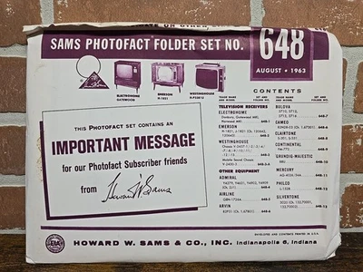 SAMS Photofact Folder Set NO. 648 Aug 1963 Electrohome Emerson Westinghouse - Image 1 of 4