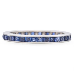 Vintage 14k White Gold Channel Set Sapphire Eternity Band - Picture 1 of 6