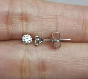 14k White Gold 0.30CT Round Natural GH/I1 Diamond Martini Mini Stud Earrings - Picture 1 of 14