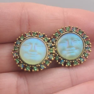 Kirk's Folly Moon Face Earrings Blue Signed Clip Ons - Picture 1 of 6